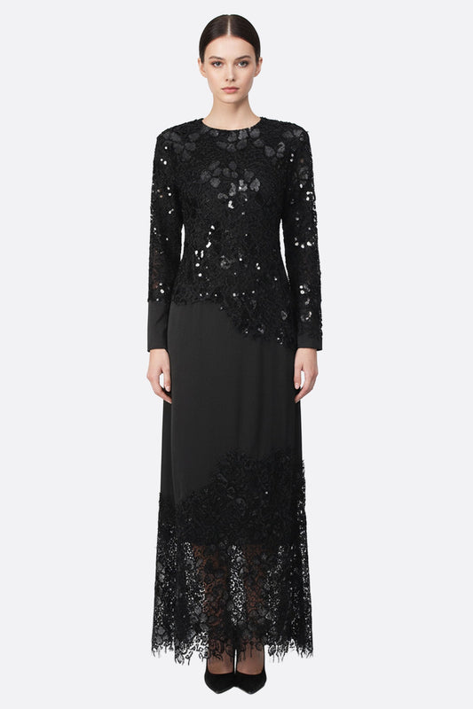Callisia | Black Lace & Sequin Long-Sleeve Maxi Dress1